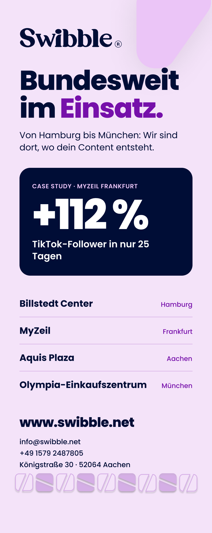 Roll-up Seite B: Bundesweit im Einsatz, Case Study MyZeil und Referenzen